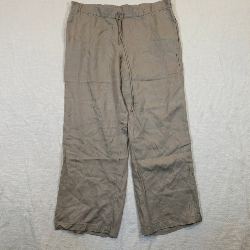 Tommy Bahama Womens 100% Silk Wide Leg Drawstring Pants Tan Khaki Size 10